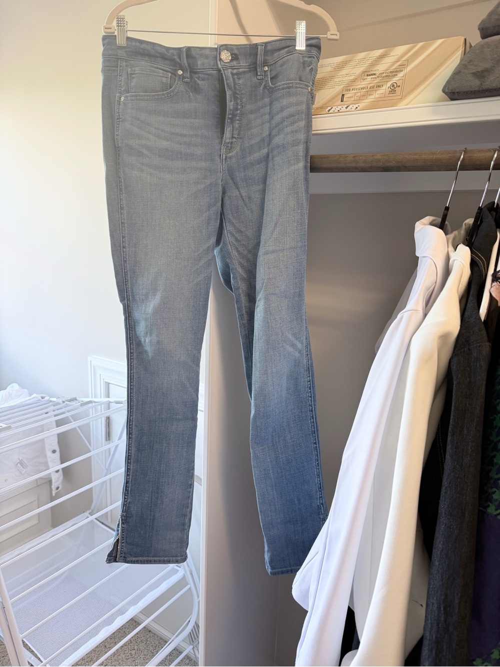 White House Black Market Light Blue High Rose slim-Leg Jeans with rhinestone’s